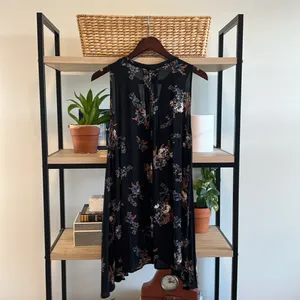 Free People Tree Choker Neck Swing Dress w/Pockets Black Floral Print, S thumbnail 8