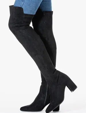 Black Faux Suede Over-the-Knee Boots thumbnail 1