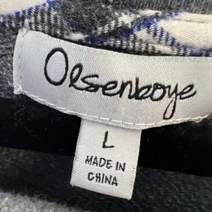 Olsenboye‎ Womens Gray Plaid Trim 3/4 Sleeve Sweatshirt Pockets Large Pullover thumbnail 2