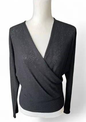 Lulus black crossover Sweater fitted minimalist neutral workwear size XS thumbnail 1