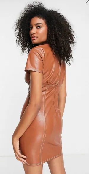 ASOS Brown Pleather Mini Dress thumbnail 4