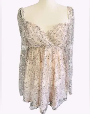 Free People Heavenly‎ Lace Tunic Top in Champagne Toast Size L New thumbnail 4