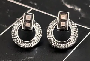 Grey & Dark Silver Tone Small Stud Earrings thumbnail 1