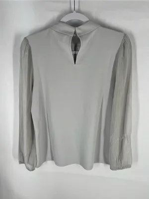 Ann Taylor Gray Mixed Media Mock Neck Blouse Size M thumbnail 9