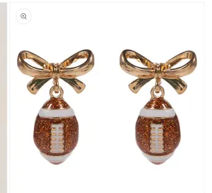 Bow Accent Football Dangle Earrings Gold thumbnail 2