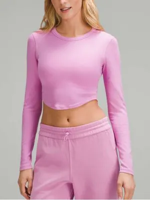 Lululemon Hold Tight Cropped Long-Sleeve Shirt Pink Purple Size 6 thumbnail 1