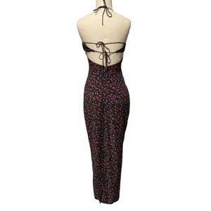 White Fox Black Floral Slip Dress Open Back Tie Maxi Small thumbnail 8