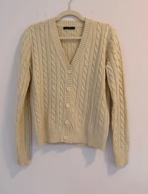 Brandy Melville Cream Cable-Knit Button Cardigan thumbnail 1