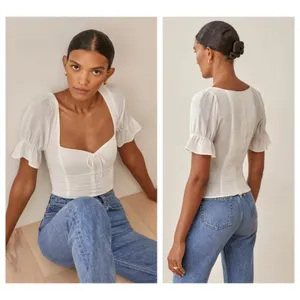 Reformation Delevan Ruffle Sleeve Top Size 10 thumbnail 5