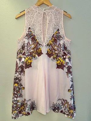 NEW Free People Marsha Lace-Neck Printed Mini Dress Tunic Top thumbnail 3