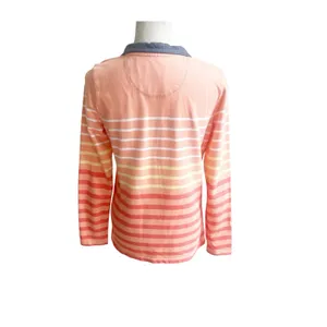 L.L. Bean Women’s Rugby Pullover Striped Chambray Collared Size Small Peach thumbnail 3
