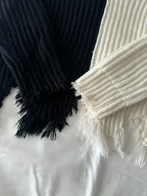 SheIn Black And White Open Knit Raw Cut Edge Sweater thumbnail 3