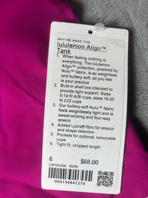Lululemon Align Tank Top *Light Support, A/B Cup Ripened Raspberry Size 6 thumbnail 5