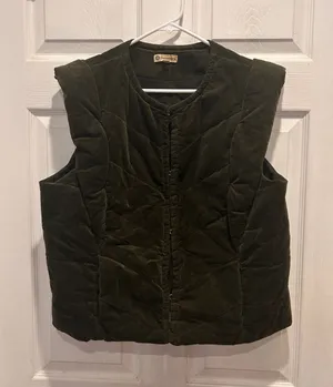 Democracy Womens Large Olive Green Quilted Velvet Puffer Vest Cottage Granola thumbnail 1