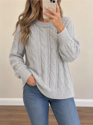 Aerie Soft Cable Knit Oversized Sweater Gray XXS thumbnail 1