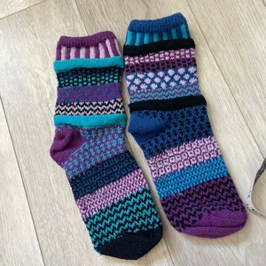 Solmate Socks Knit Crew Socks printed colorful womens Blue Purple (small) winter thumbnail 2
