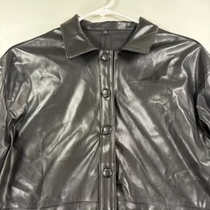 Fashion Womens Black Faux Leather Button Down Shirt‎ Oversized Shacket NEW Small thumbnail 8