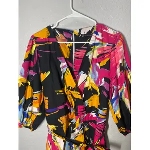New York & Company 3/4 sleeve wrap dress colorful abstract print Sz L Boho thumbnail 3