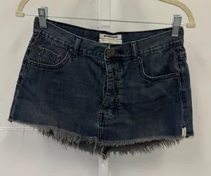 One Teaspoon Denim Button Fly‎ Raw Hem Mini Skirt W23 Charcoal Black thumbnail 1