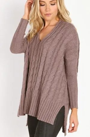 Free people easy cable v neck‎ sweater mushroom thumbnail 1