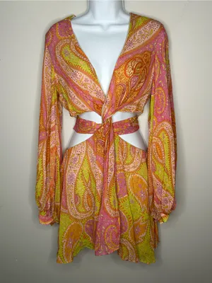 Zara Paisley Cutout Boho Mini Dress‎ With Balloon Sleeves Size M NWT thumbnail 5