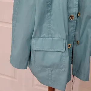 Isaac Mizrahi Live Turquoise Rain Trench Jacket XL Coat A213138 QVC Blue thumbnail 6