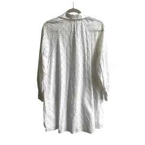 Zara Eyelet Mini Dress Womens Large White Boho Coastal Cotton‎ Tunic Embroidered thumbnail 5