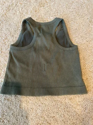 Army Green Ribbed Crop Tank Top thumbnail 2