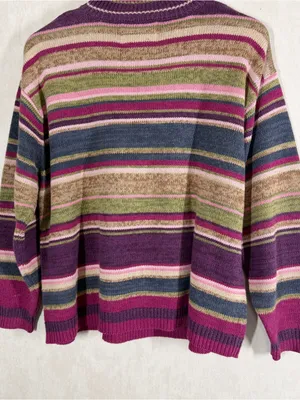 Tiara International Vintage Mock Neck Knit Sweater Grandma in Multi Stripe X thumbnail 6