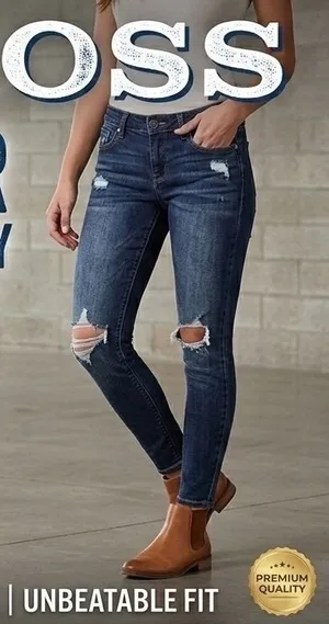 Vigoss Jagger Super‎ Skinny Med Rise Distressed Jeans Women 28 Trendy Dark Wash thumbnail 1