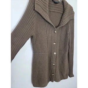 Calvin Klein Olive Green Knit Cardigan Sweater Ribbed Cozy Preppy Academia Large thumbnail 3