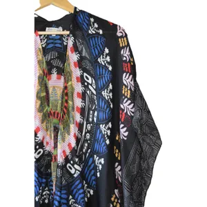Woven Heart Kaftan Women Large Black Excellent Mandala Print Tassel Hem Festival thumbnail 4