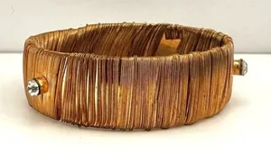 Gold tone wire wrapped bangle bracelet thumbnail 1