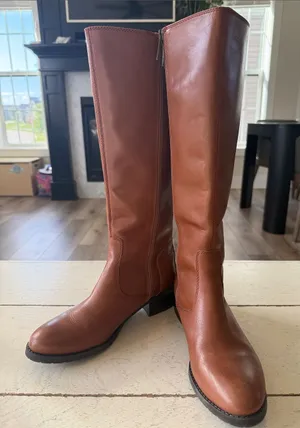 Donald J. Pliner Bibi Cognac Tall Smooth Soft Leather Riding Lug Boots, 9.5 M thumbnail 1