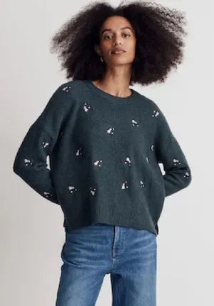 Madewell Embroidered Cross Stitch Floral Sweater Green thumbnail 1