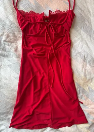 Red Lace Trim Strappy Mini Dress XS thumbnail 8