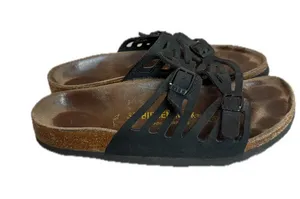 Birkenstock Black Leather Cutout Strap Slide Sandals Buckle Ankle Size 6 Women's thumbnail 1