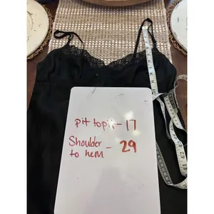 Victoria's Secret Black Satin Lace Trim Chemise Slip Nightgown Large thumbnail 5