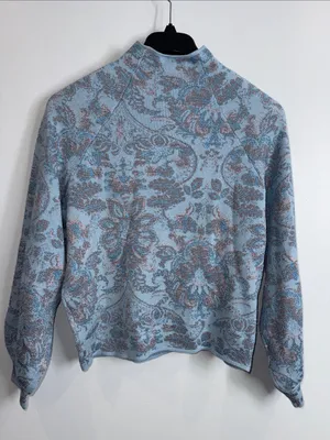By Anthropologie blue paisley metallic Beatriz mock neck sweater size medium thumbnail 6