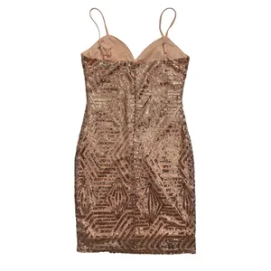 Guess Los Angeles Rose‎ Gold Sequin Geometric Bodycon Mini Dress Small V-Neck thumbnail 8