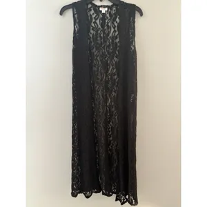LuLaRoe Lace Open Front Duster Size S Black Cardigan Vest Rave Festival Witchy thumbnail 13