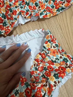 Aerie Shein Orange Multi Floral Ruffle Bikini Set thumbnail 4