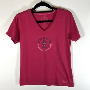 LIFE IS GOOD “If you Grill it,They´ll Come" Pink‎ T-Shirt Womens Medium Outdoor thumbnail 1