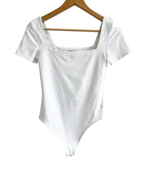 BABATON Contour Squareneck Short Sleeve Bodysuit White Thong Cut Women's Small thumbnail 1