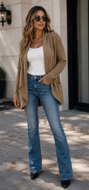 Cashmere Charter Club Relaxed Open-Front Cardigan in Camel Brown thumbnail 1