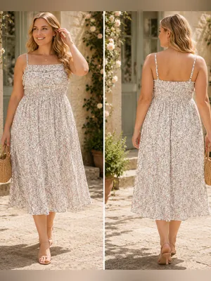 Peach Floral Spaghetti Strap Midi Dress Large Cottagecore Summer Wedding Guest thumbnail 2