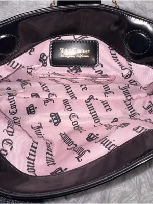 Juicy Couture Black Overstated Patent Leather Gold Monogram chain purse bag y2k thumbnail 6
