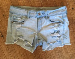 American Eagle midi 4 distressed light wash cutoff shorts thumbnail 1