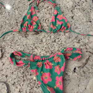 Kulani Kinis Green Bikini with Hot Pink Floral Print thumbnail 1