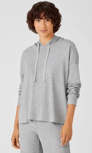 Eileen Fisher‎ Hoodie Waffle Knit Top Womens Medium Loungewear Boxy thumbnail 1